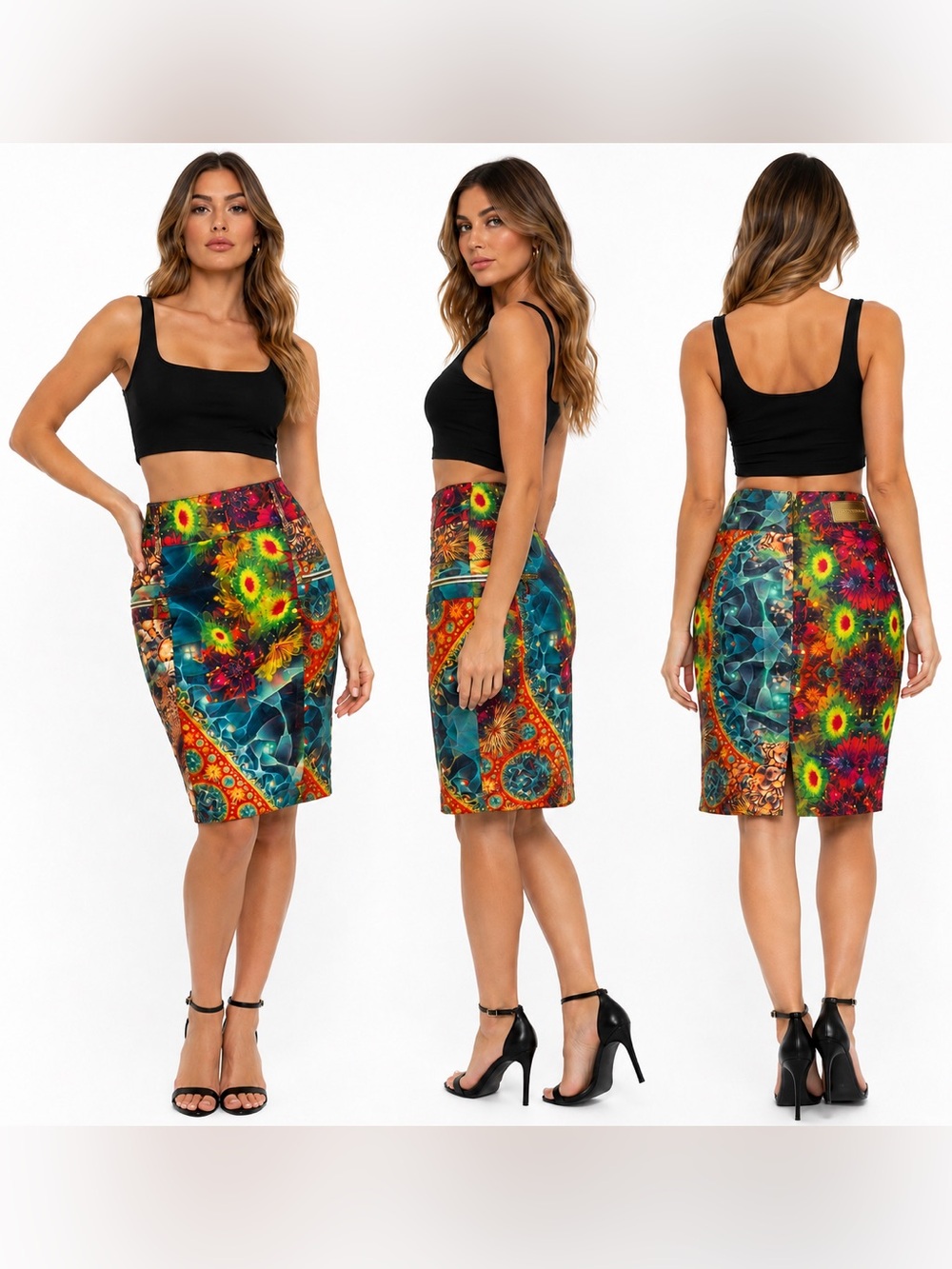 Titanium Digital Fractal Pencil Skirt Women SZ XS Artwear Eclectic Chic Dopamine
